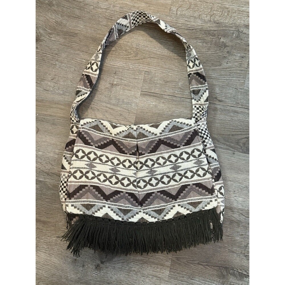 Vintage Annie of California Purse Shoulder Boho Hippie Bag Fabric Fringe Brown